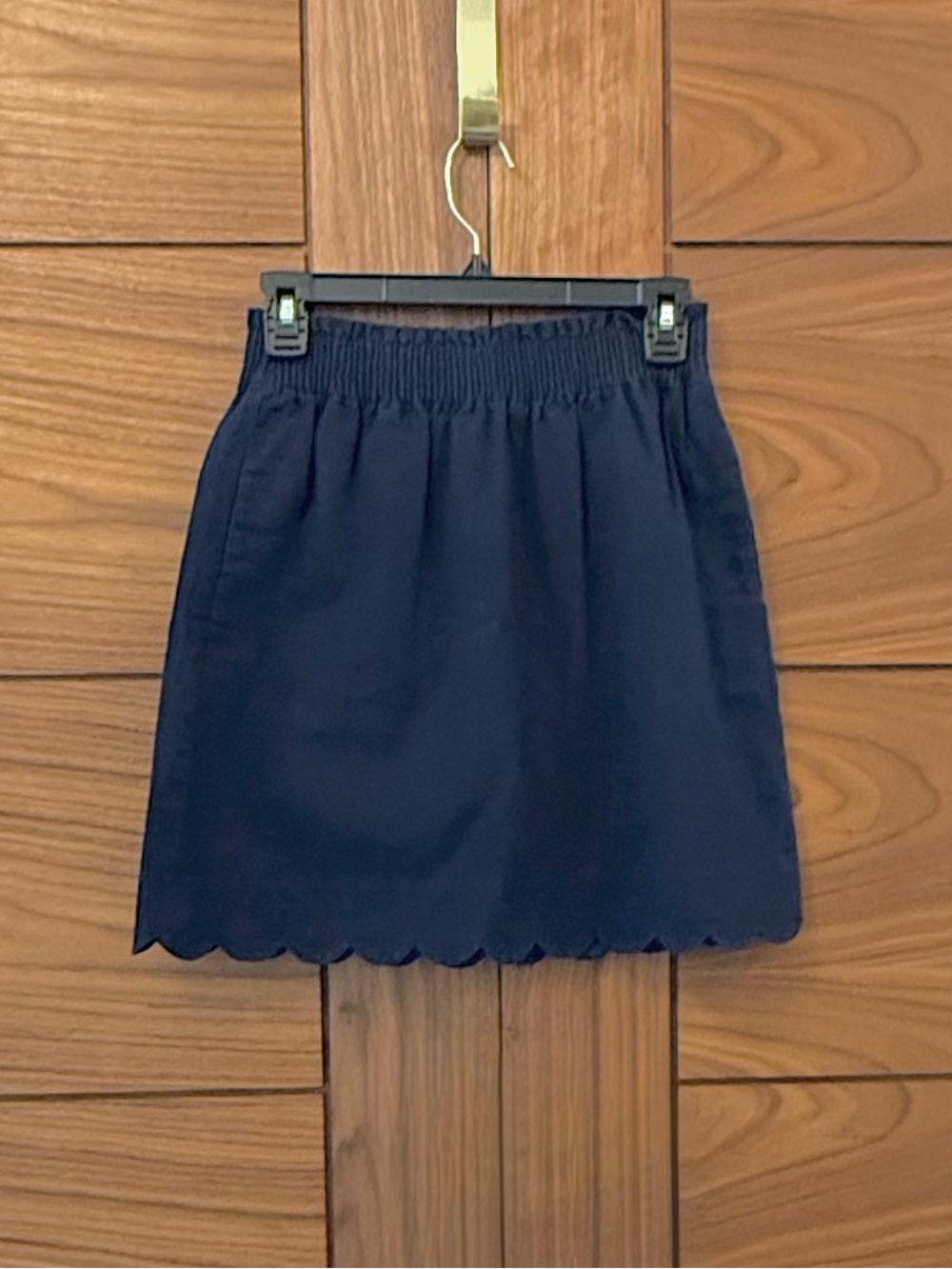 J CREW Navy Linen Paperbag Waist Classic Coastal Scalloped Hem Skirt Women's 0